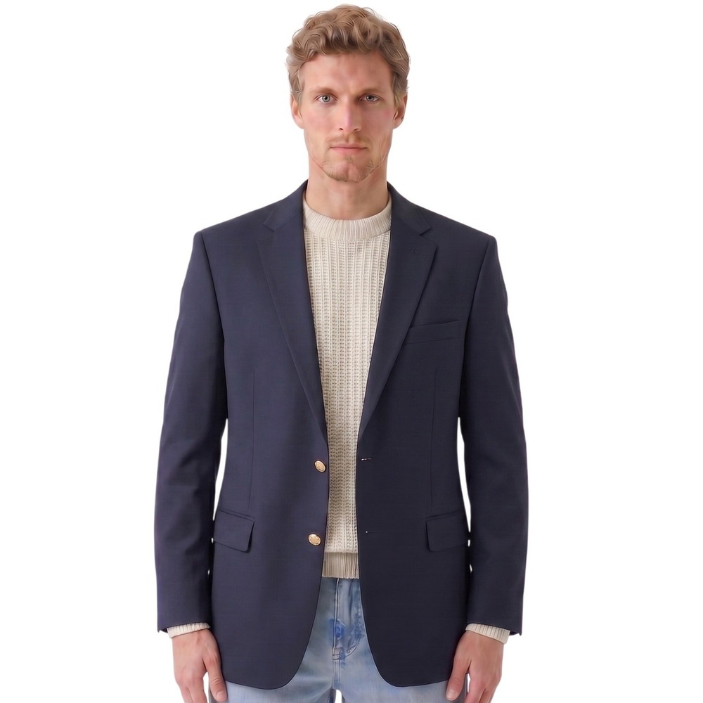 Jos. A. Bank Traditional Fit‎ Blazer Mens 42R Navy Blue Gold Button Prep Wool